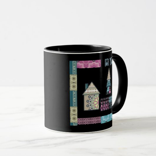 Mug Jolie patchwork quilting house tree formes abstrai (Devant droit)
