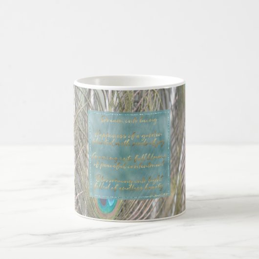 Mug Jolie Peacock Feathers Gold Dream Poem (Centre)