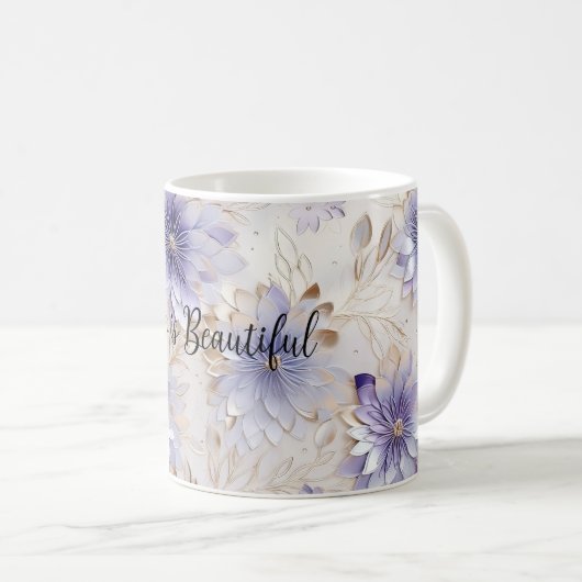 Mug Jolie perle d'or violet Fleurs blanches (Devant droit)