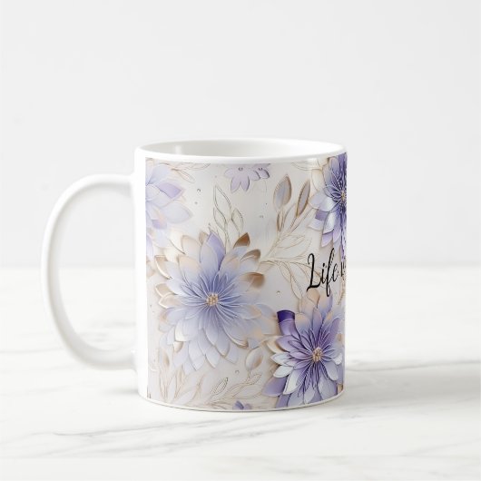 Mug Jolie perle d'or violet Fleurs blanches (Gauche)