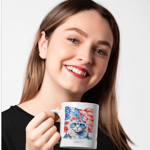 Mug Jolie photo patriotique USA Amérique chat du 4 jui