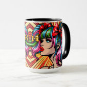 Mug Jolie Pop Art Comic Girl with Bows (Devant droit)