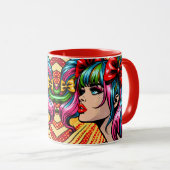 Mug Jolie Pop Art Comic Girl with Bows (Devant droit)