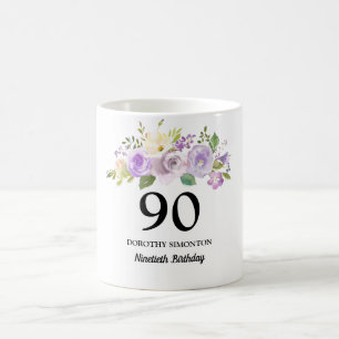 Mug Jolie Purple Floral Femme 90e anniversaire Cadeau