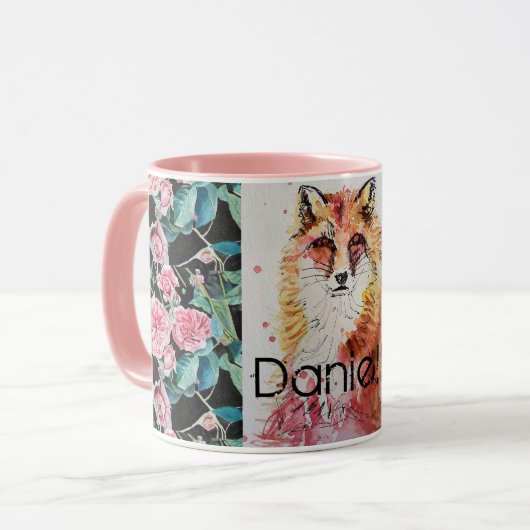 Mug Jolie Renard Rouge Aquarelle Rose Filles Dames (Devant gauche)