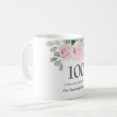 Mug Jolie rose Floral femmes 100e anniversaire Cadeau (Devant gauche)