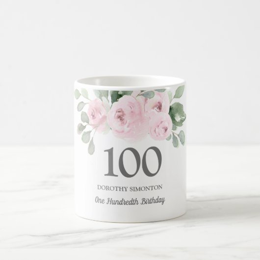 Mug Jolie rose Floral femmes 100e anniversaire Cadeau (Centre)