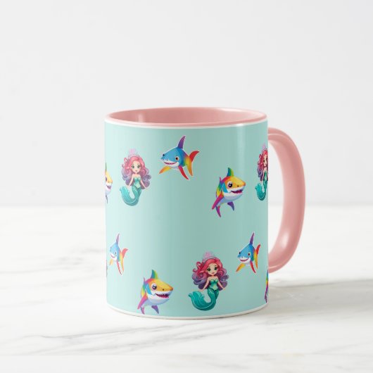 Mug Jolie Sirène requin arc-en-ciel fête d'anniversair (Devant droit)