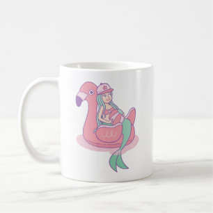 Mug Jolie sirène sur flotteur de piscine flamant rose