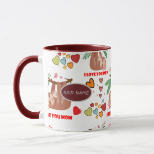 Mug Jolie Sloth Brown Motif Je t'aime Maman Coeurs