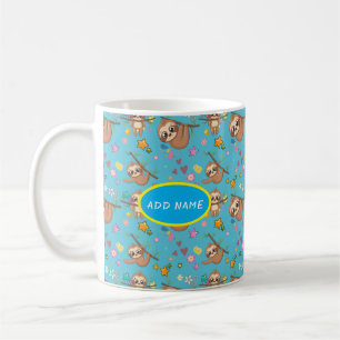Mug Jolie Sloth   Fleurs Motif bleu étoiles Modèle