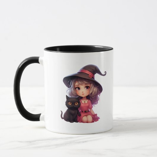 Mug Jolie sorcière avec un chat noir Halloween (Gauche)