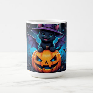 Mug Jolie Sorcière Chat Noir Assise sur une Citrouille