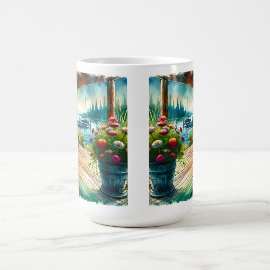 Mug Jolie terrasse avec vue sur le lac et les fleurs (Centre)