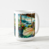 Mug Jolie terrasse avec vue sur le lac et les fleurs (Devant droit)