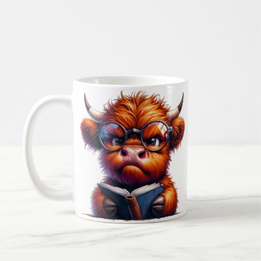 Mug Jolie Vache Highland Avec Verres Lecture (Gauche)