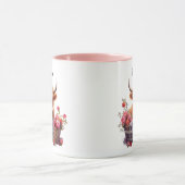 Mug Jolie Vache Highland Rose Pastel Aquarelle Florale (Centre)