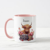 Mug Jolie Vache Highland Rose Pastel Aquarelle Florale (Gauche)