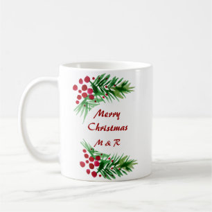 Mug Jolies branches de pin avec des baies rouges