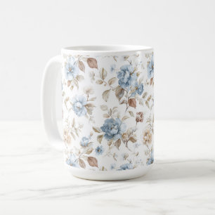 Mug Jolies Fleurs Bleues Crème Marron Brun