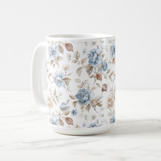 Mug Jolies Fleurs Bleues Crème Marron Brun (Devant gauche)