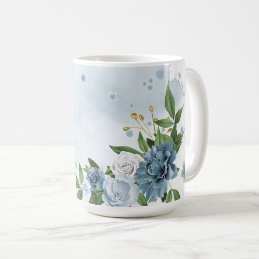 Mug jolies fleurs bleues verdure (Devant droit)