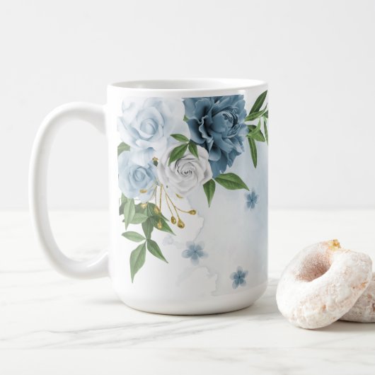 Mug jolies fleurs bleues verdure  (Avec donut)