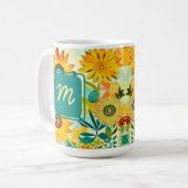 Mug Jolies fleurs d'art populaire Monogrammé (Devant gauche)