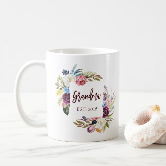 Mug Jolies Fleurs De Boho Rose | Grand-mère (Avec donut)