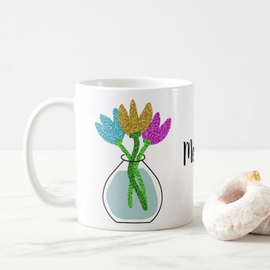 Mug Jolies fleurs de Parties scintillant personnalisée (Avec donut)