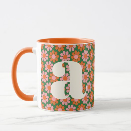 Mug Jolies fleurs rétro Monogramme personnalisé vert r (Gauche)