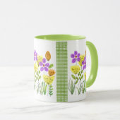 Mug Jolies fleurs sauvages à l'aquarelle avec gingham  (Devant droit)