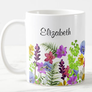 Mug Jolies fleurs sauvages avec nom personnalisé pour
