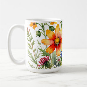 Mug Jolies fleurs sauvages colorées peinture à l'aquar