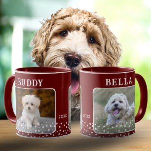 Mug Jolis 2 chiens photo noms motif étoile rouge