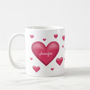 Mug Jolis cœurs roses avec un nom personnalisé