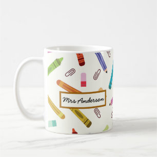 Mug Jolis crayons et crayons Nom de l'enseignant 