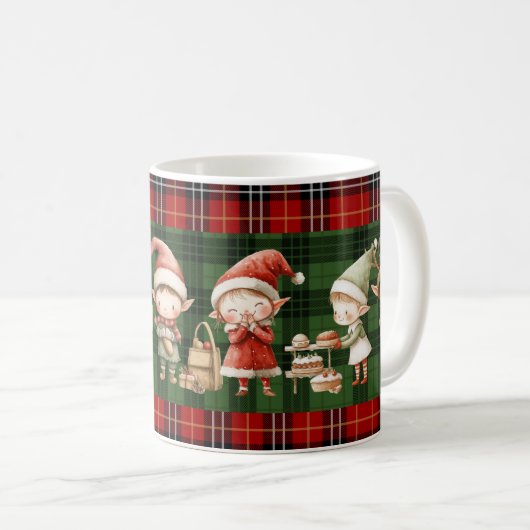 Mug Jolis Elfes Occupés Noël Plaids Verts (Devant droit)