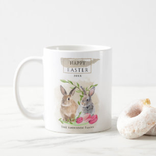 Mug Jolis lapins de Pâques Joyeuses Pâques Art aquar