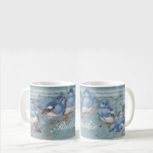 Mug Jolis petits oiseaux bleus à l'aquarelle personnal