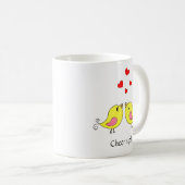 Mug Jolis petits oiseaux canaris, cœurs et calligraphi (Devant droit)