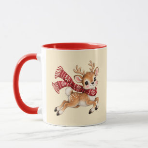 Mug Jolis rennes de Noël au foulard rouge à flocons de