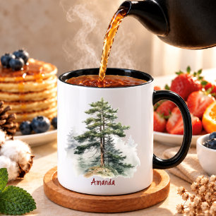 Mug Jolis sapins aquarelle vert chasseur Noël