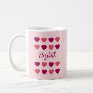 Mug Jolis Tons de Coeurs Roses Écriture Cursive Nom