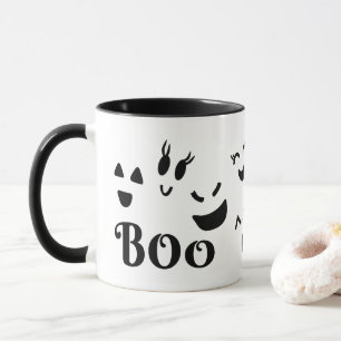 Mug Jolis visages de fantôme BOO noir et blanc pour Ha
