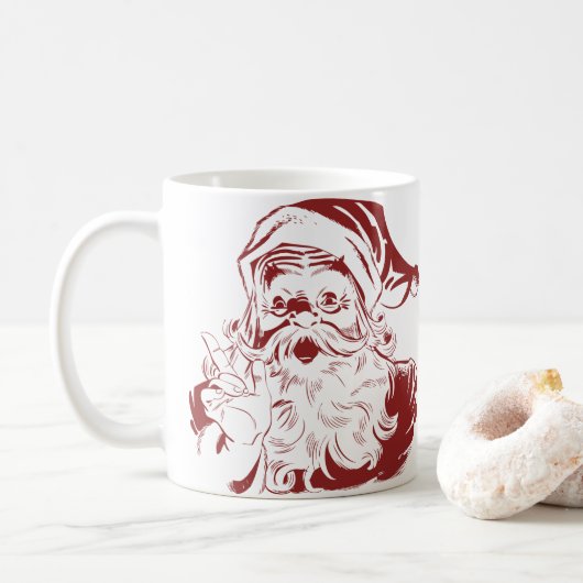 Mug Jolly Santa Claus dans Red Fun Retro Joyeux Noël (Avec donut)