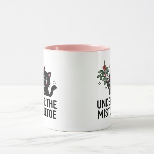 Mug Jolly Snowfall Cute Black Cat Mistletoe Design (Centre)
