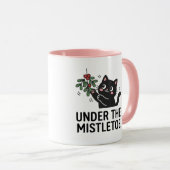 Mug Jolly Snowfall Cute Black Cat Mistletoe Design (Devant droit)