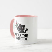 Mug Jolly Snowfall Cute Black Cat Mistletoe Design (Devant gauche)