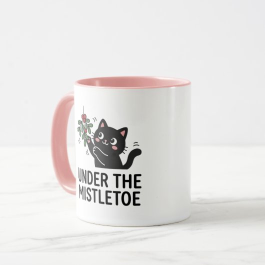 Mug Jolly Snowfall Cute Black Cat Mistletoe Design (Devant gauche)